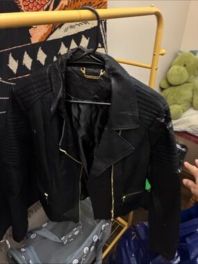 Jou Jou Black Quilted Bomber Jacket with Gold Hardware